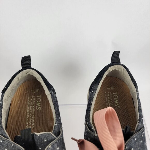 Toms Del Rey Polka Dot Blue Chambray Lace Up Tennis Shoes Womens 10 Preppy - Picture 2 of 7